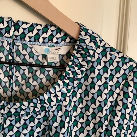Boden Carey Silk Blend Top Blouse Blue/Green/Cream Size 6 - Picture 3 of 7